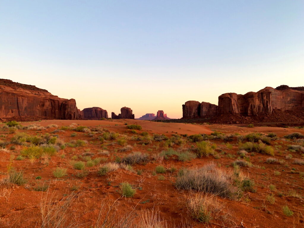 Rock formations just after sunrise at Monument Valley