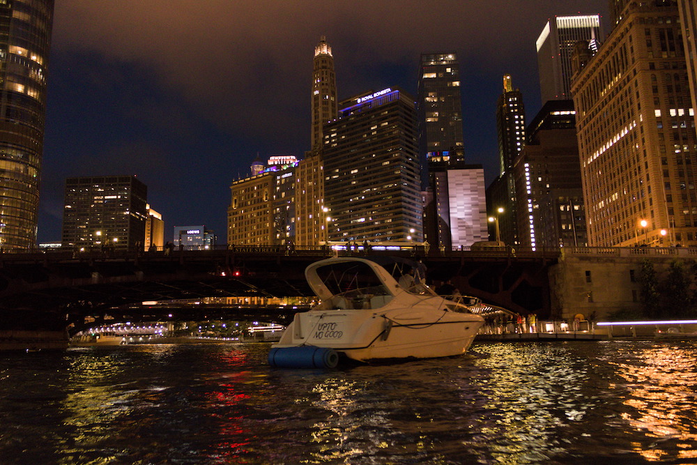On the Chicago River at night