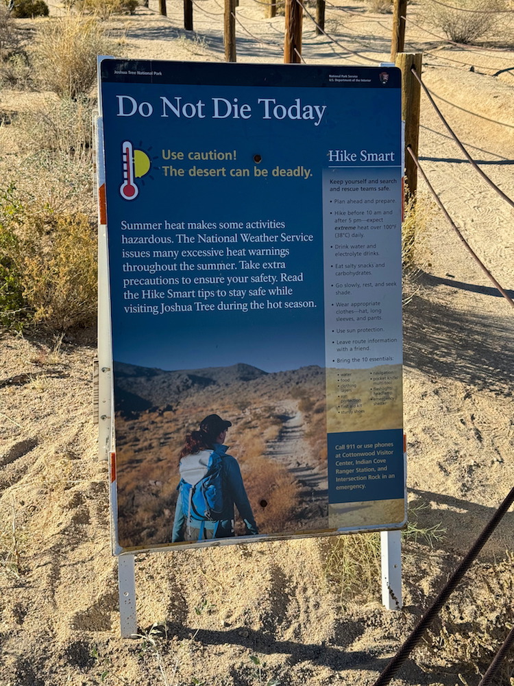 A sign at Joshua Tree National Park 