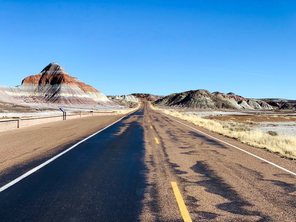 Road bisecting the Teepees at Petrified Forest National Park