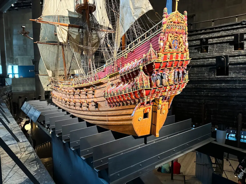 A model of the Vasa warship, complete with the original colors