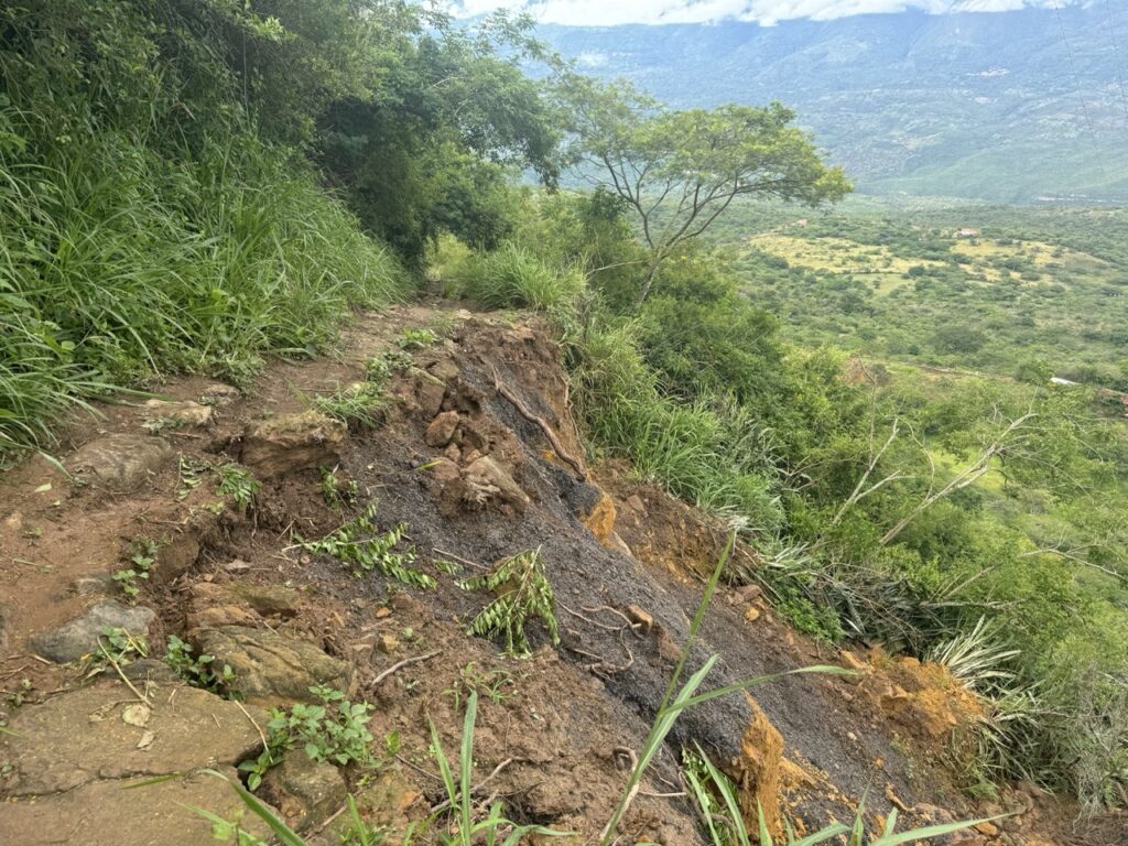 Part of a washed away trail along the Camino Real