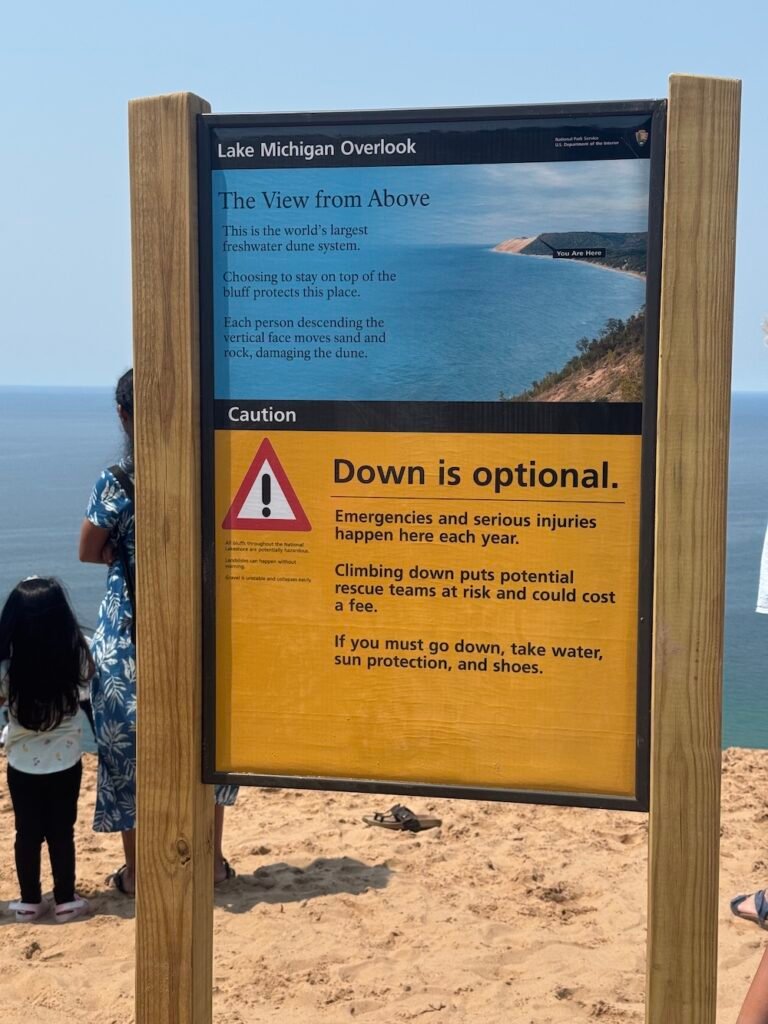 Warning sign at Sleeping Bear Dunes