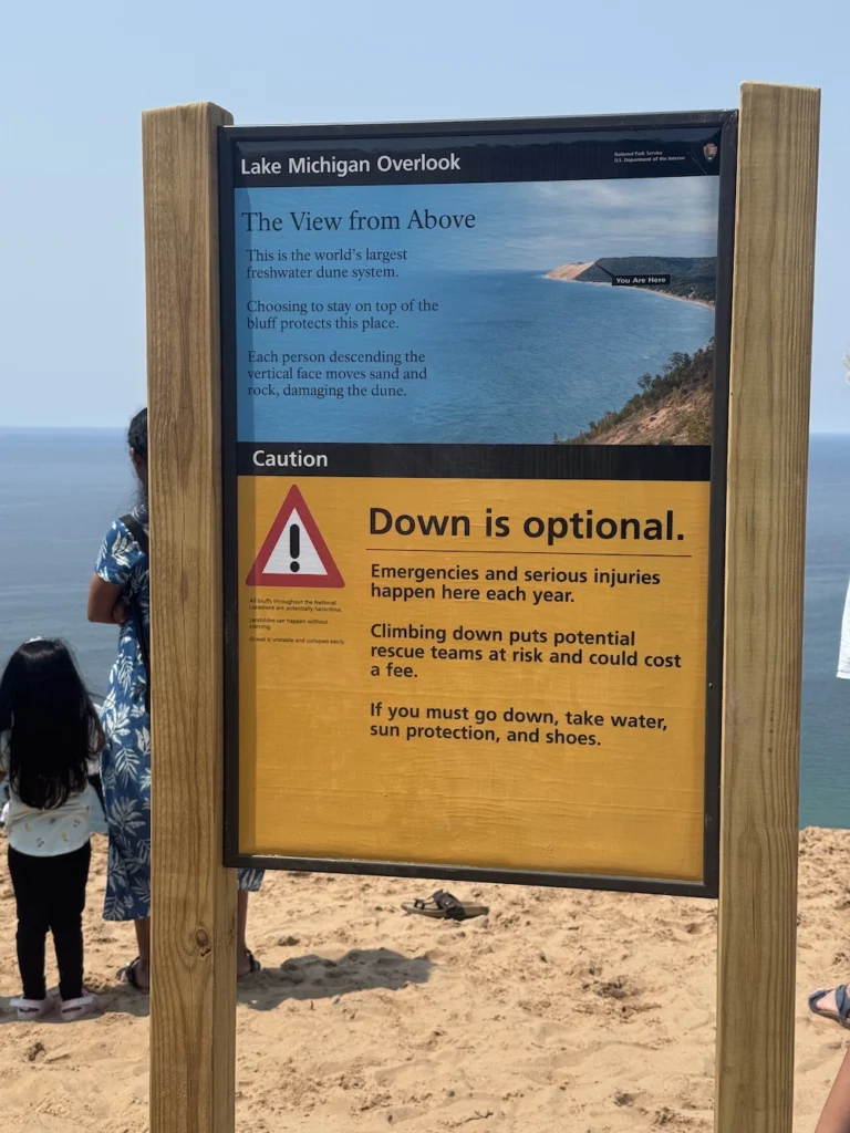 Warning sign at Sleeping Bear Dunes