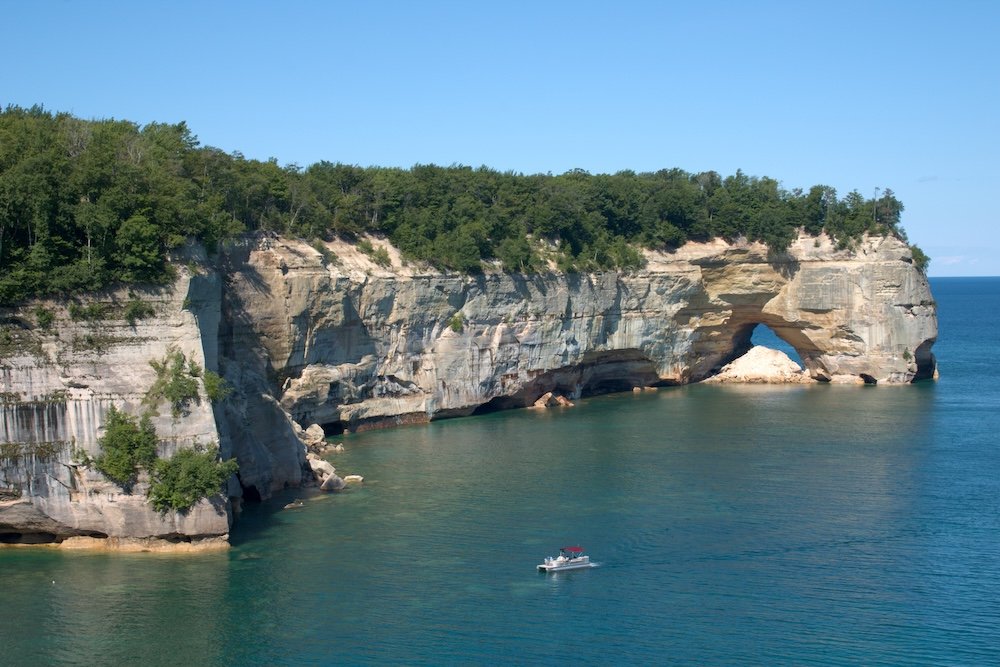 Cliffs at Pictured Rocks National Lakeshore as seen from the Chapel Mosquito Loop