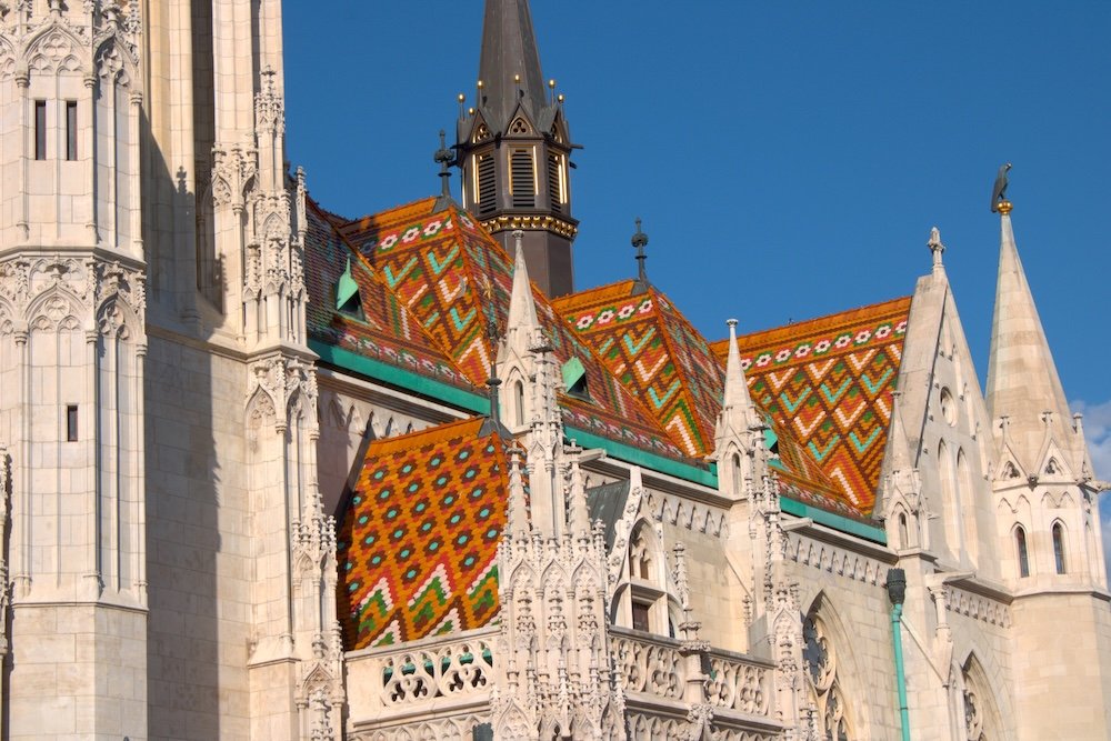 Close up of the roof of Matthias Church in Budapest