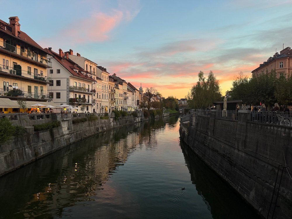 Ljubljana Riverfront at Sunset
