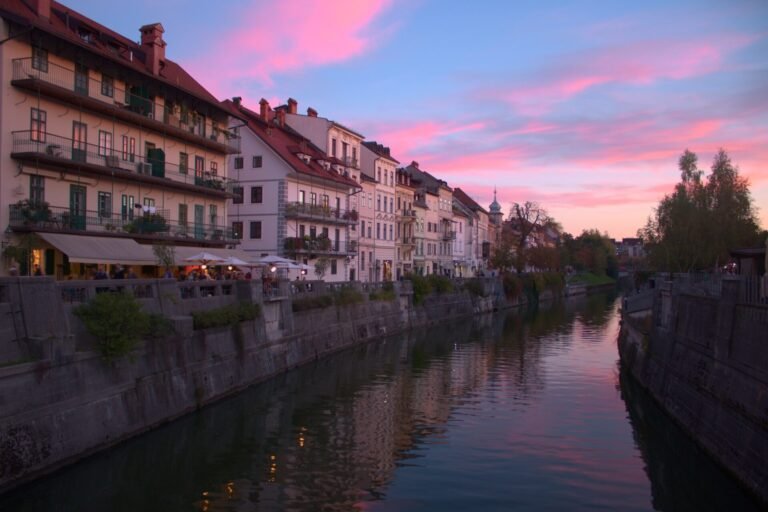 Ljubljana Riverfront at Sunset