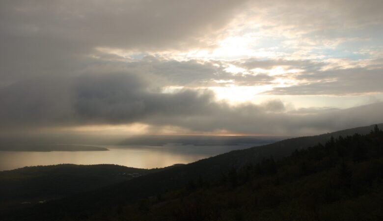 Sunrise at Cadillac Mountain on a cloudy day