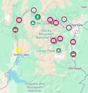 Screenshot from Colorado Itinerary Google Maps