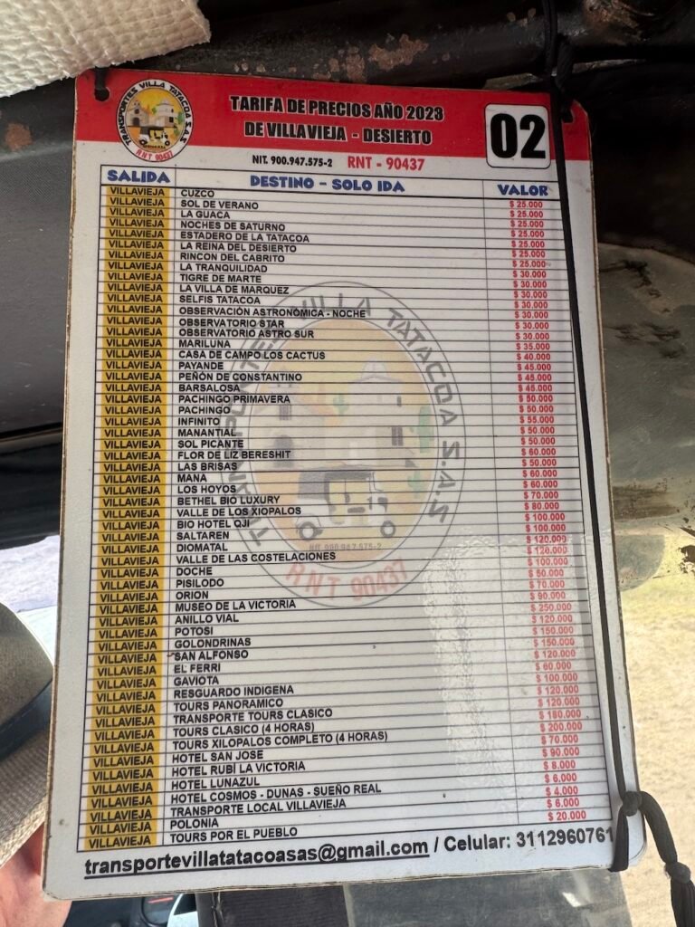 Villavieja Tuktuk Price Sheet