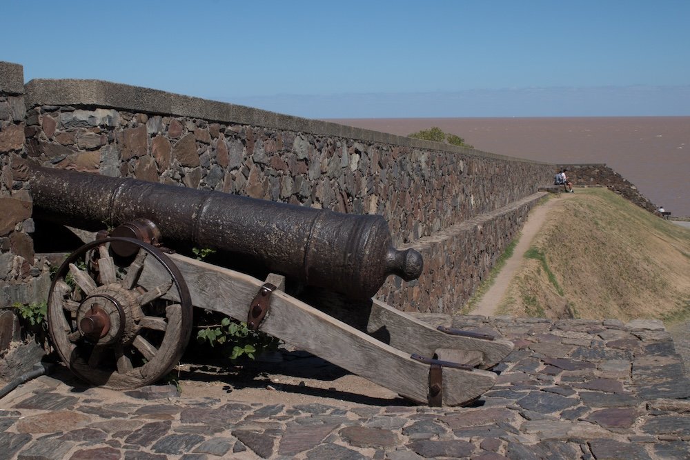 Old city walls and canon in Colonia del Sacramento