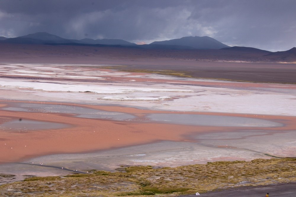 Lagoon with pink, blue, and white colors