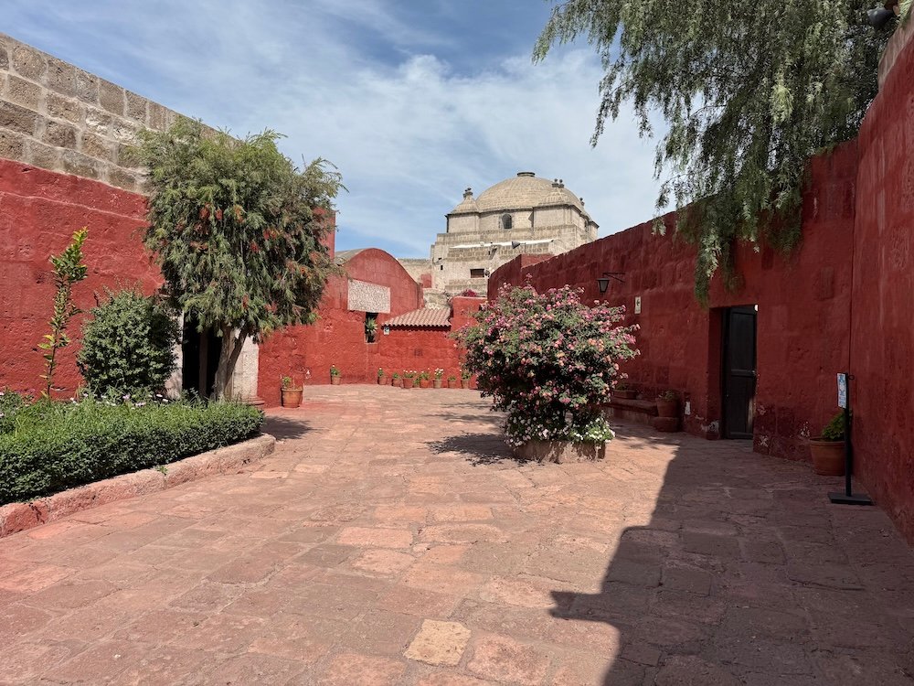 Red walls in San Catalina Convent in Arequipa