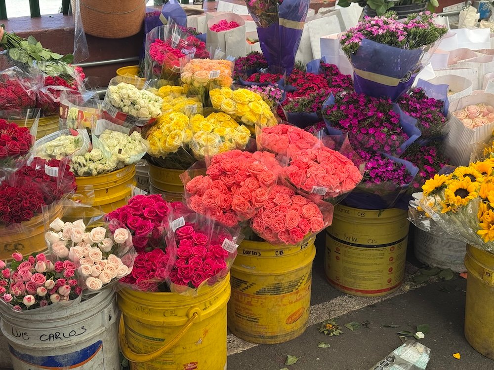 Flower display at Bogota Fruit Market