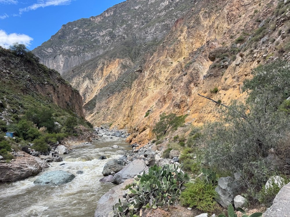 View of the river at the bottom of the Colca Canyon