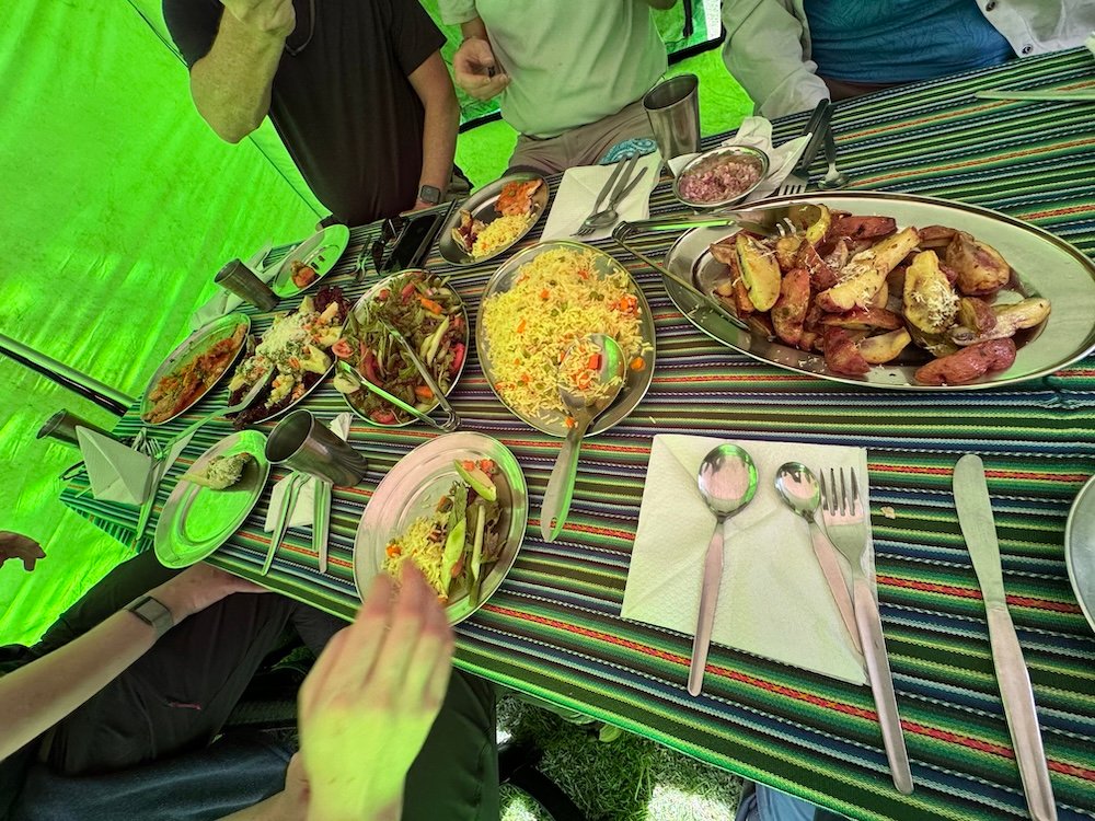 Plates of food for lunch on the Inca Trail