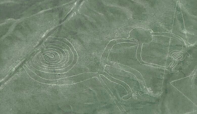 Monkey geoglyph as seen from a Nazca Lines flight