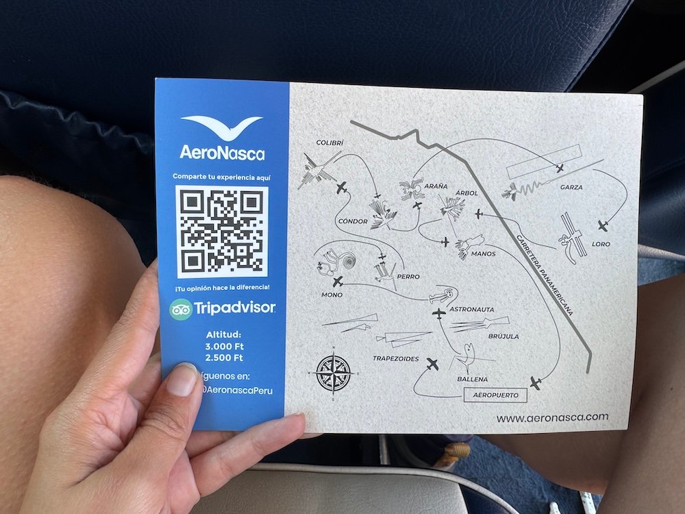A map showing the route of the Nazca Lines flight