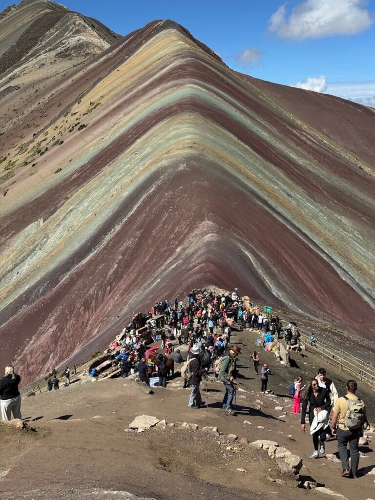 Crowds at the base of Rainbow Mountain