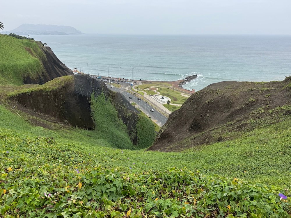 View of the Pacific Ocean along the Malecon in Lima
