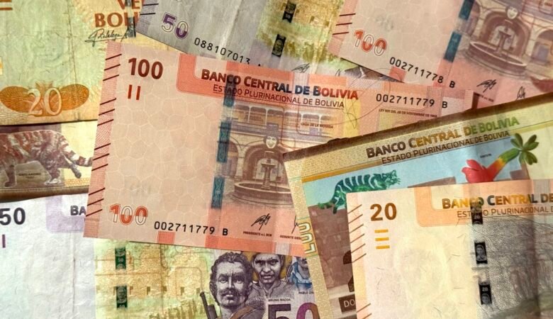 Pile of Bolivian paper currency