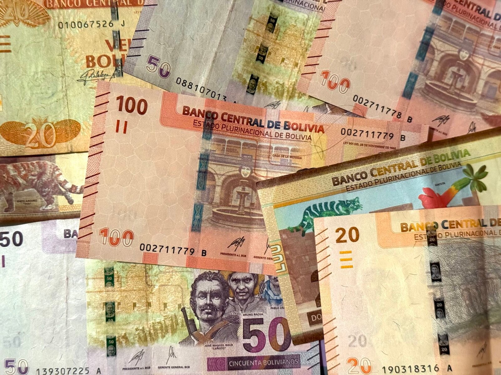 Pile of Bolivian paper currency