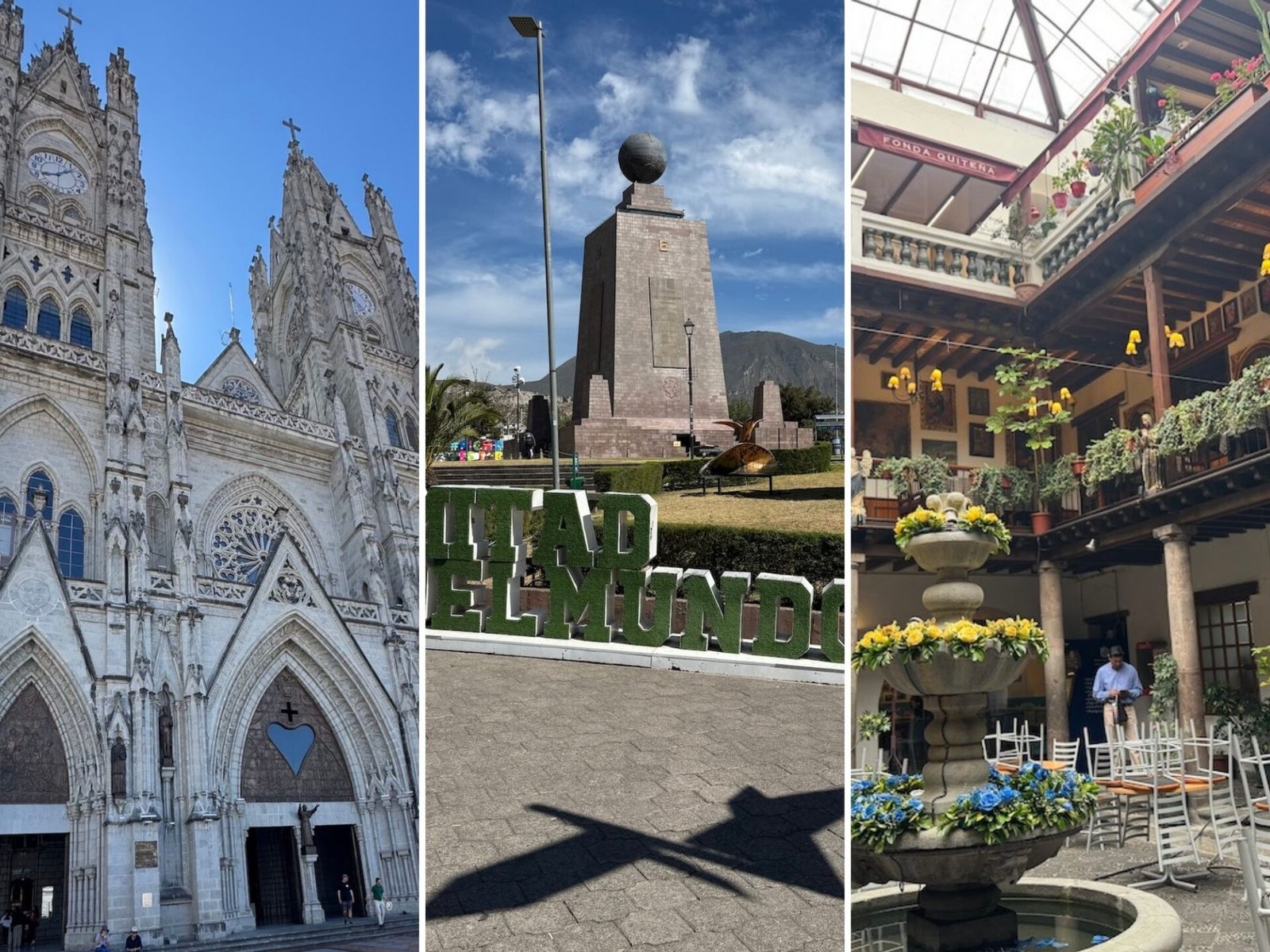 Series of photos around Quito including the Basilica, Mitad del Mundo, and the former Bishop's palace
