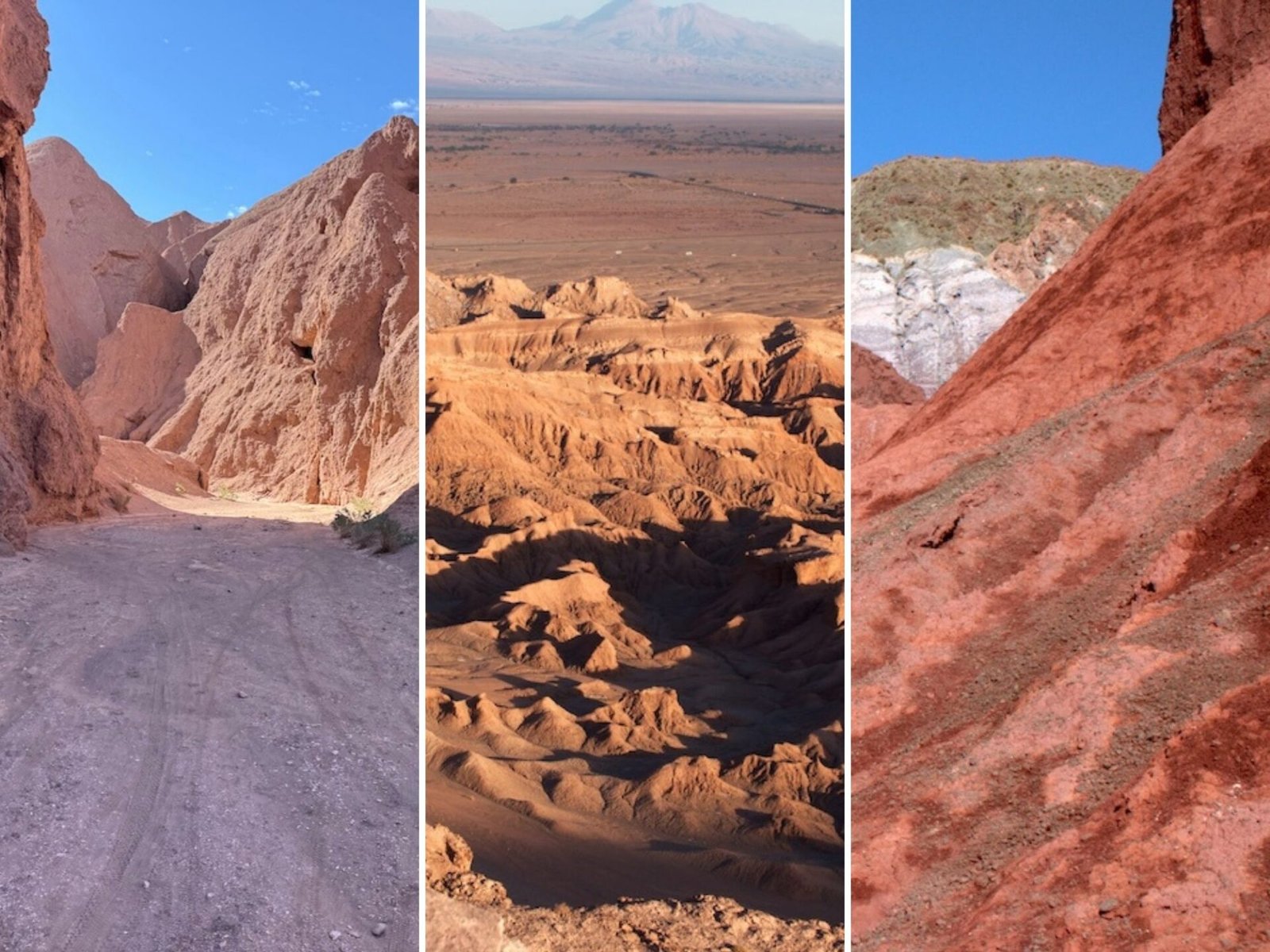 A series of images featuring various rocky landscapes in the Atacama Desert