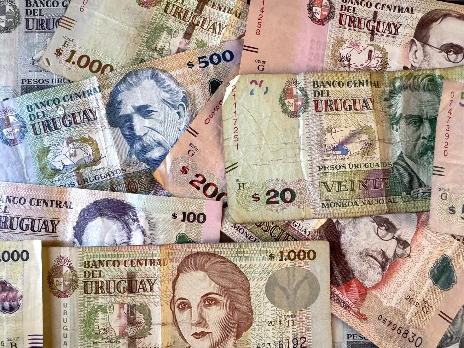 Pile of Uruguay paper currency