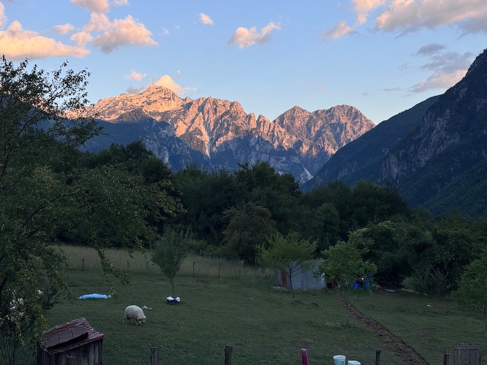 Sunset amongst the mountains from my guesthouse in Theth