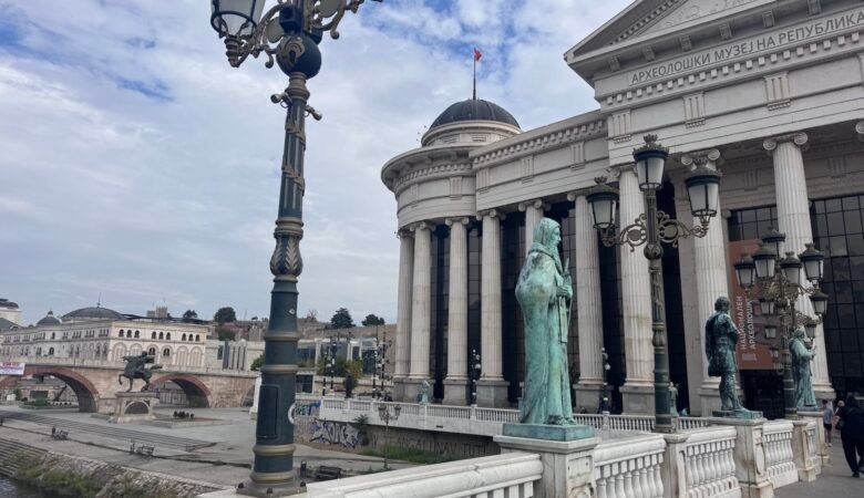 Along a bridge in Skopje, North Macedonia