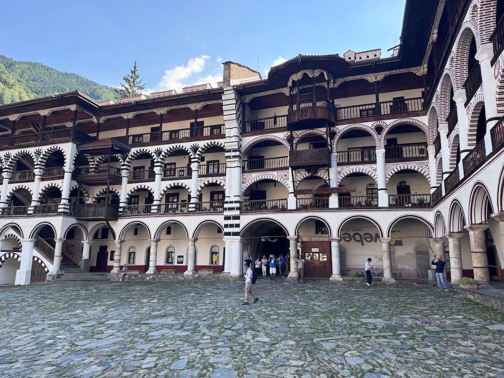 Inside the courtyard of the Rila Monastery